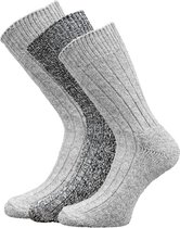 3 paar Noorse wollen sokken - Licht Grijs en Zwart Gemêleerd - Maat 39/42