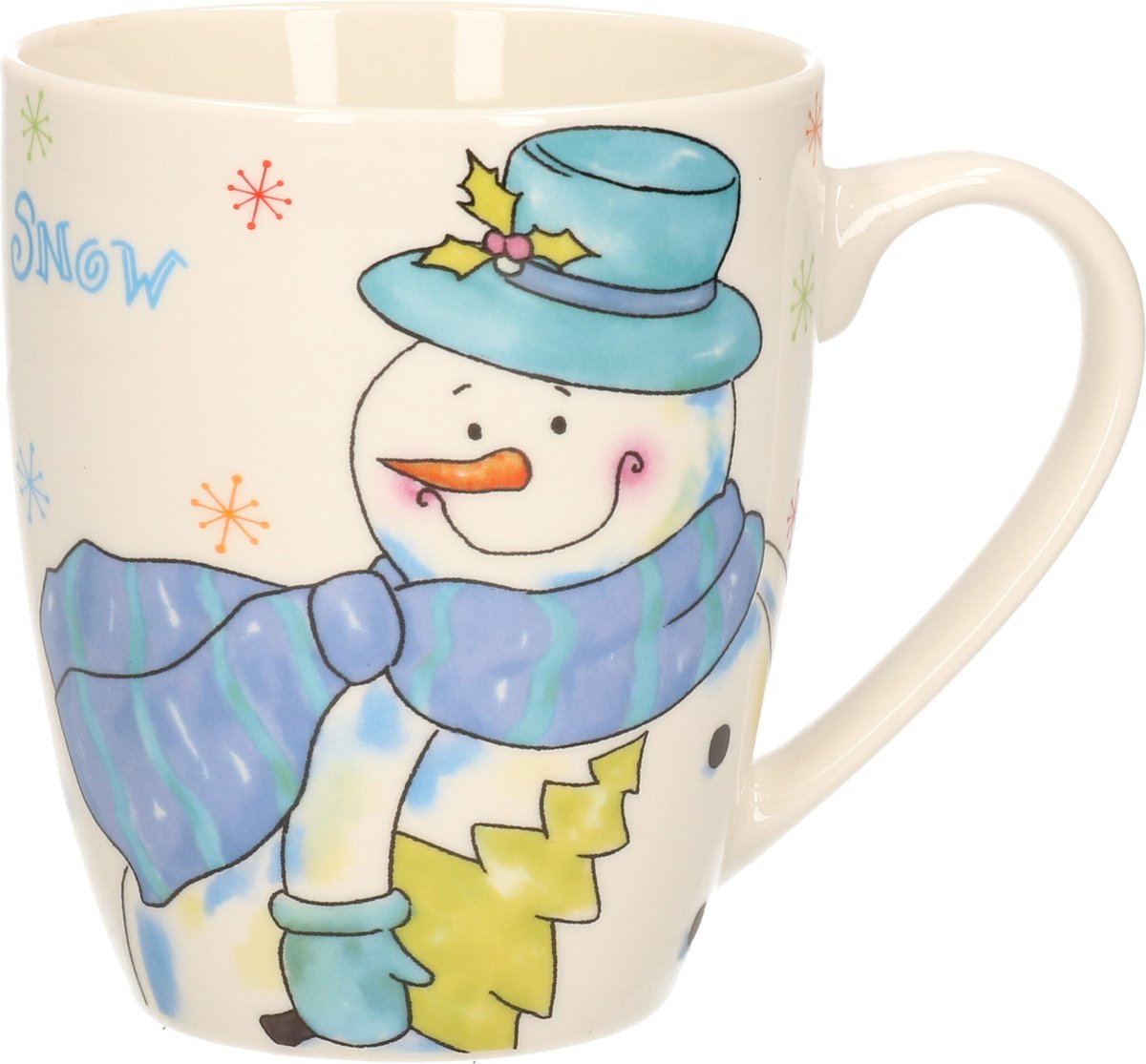 G. Wurm Kerst mok - sneeuwpop - 8 x 10 cm - porselein - 300 ml - beker - koffiemok - kerstbeker