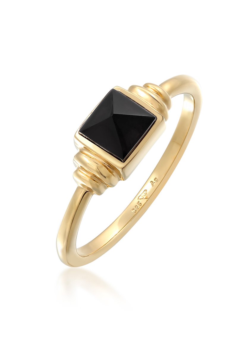 Elli PREMIUM - Ring - Elli PREMIUM Ring Dames Kwadraat Vintage met Onyx in 925 sterling zilver verguld - Dames