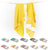 Premium hamamdoek van 100% katoen, set van 2, groot 100 x 200 cm, picknickdeken, saunahanddoek en strandlaken in één, extra licht, absorberend, sneldrogend, onderhoudsvriendelijk (geel)
