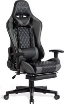 FOXSPORT Gamestoel met voetsteun - Ergonomisch - Verstelbaar - Met lendensteun en hoofdsteun - Racing - Gaming Chair - Bureaustoel - zwart/grijs