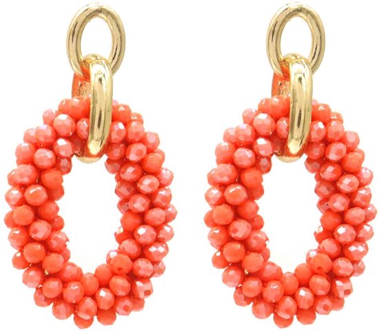 Boucles d'oreilles avec perles de verre - Taille facette - 5x2,5 cm - Oranje