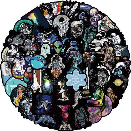 Ruimte Stickers met Astronauten, Space, Sterren etc. - Coole Stickers voor laptop, raam, deur, koelkast etc.
