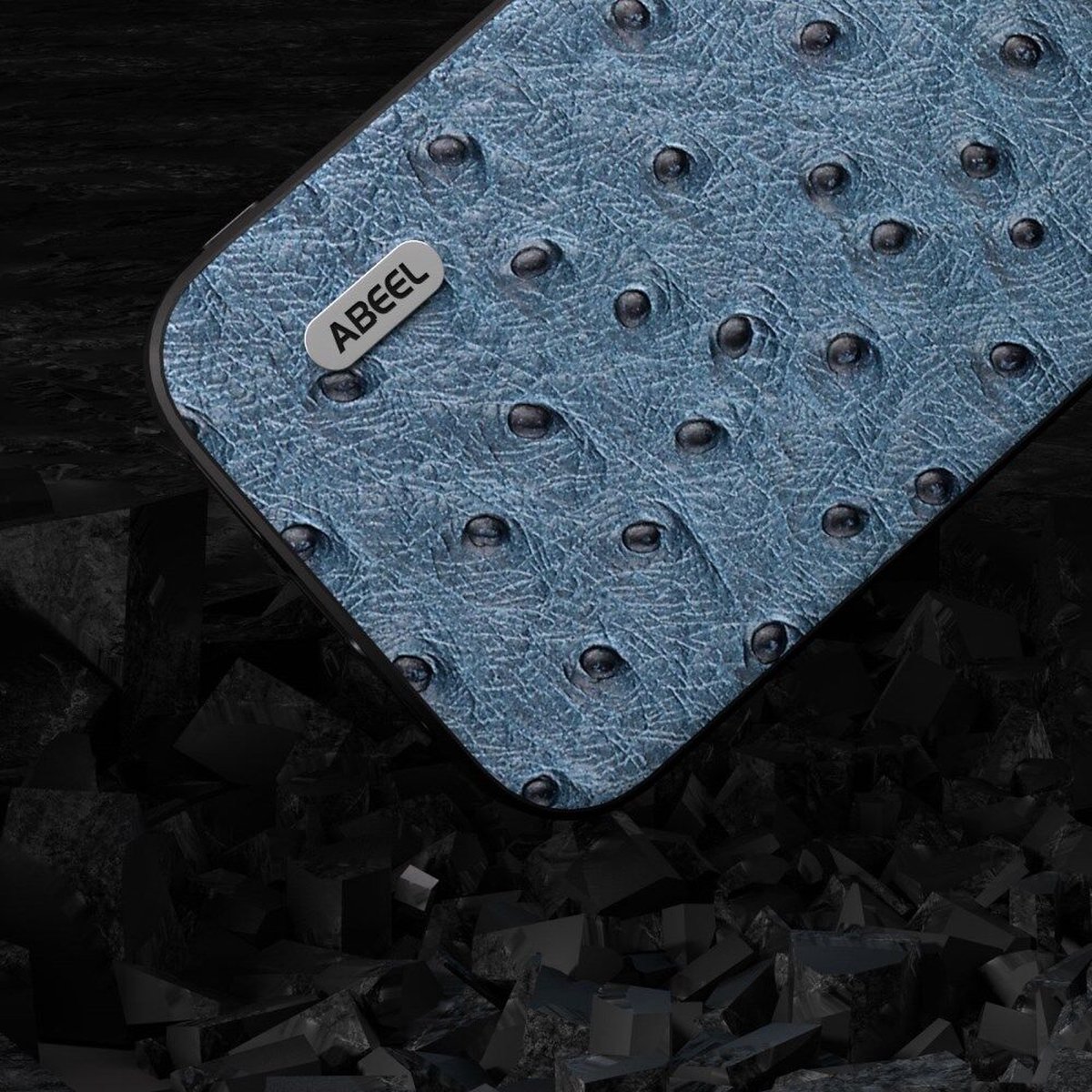 ABEEL Hoesje Geschikt voor Apple iPhone 15 - Back Cover met Ostrich Textuur - Echt Leer Case - Blauw