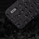 ABEEL Hoesje Geschikt voor Apple iPhone 15 - Back Cover met Ostrich Textuur - Echt Leer Case - Zwart
