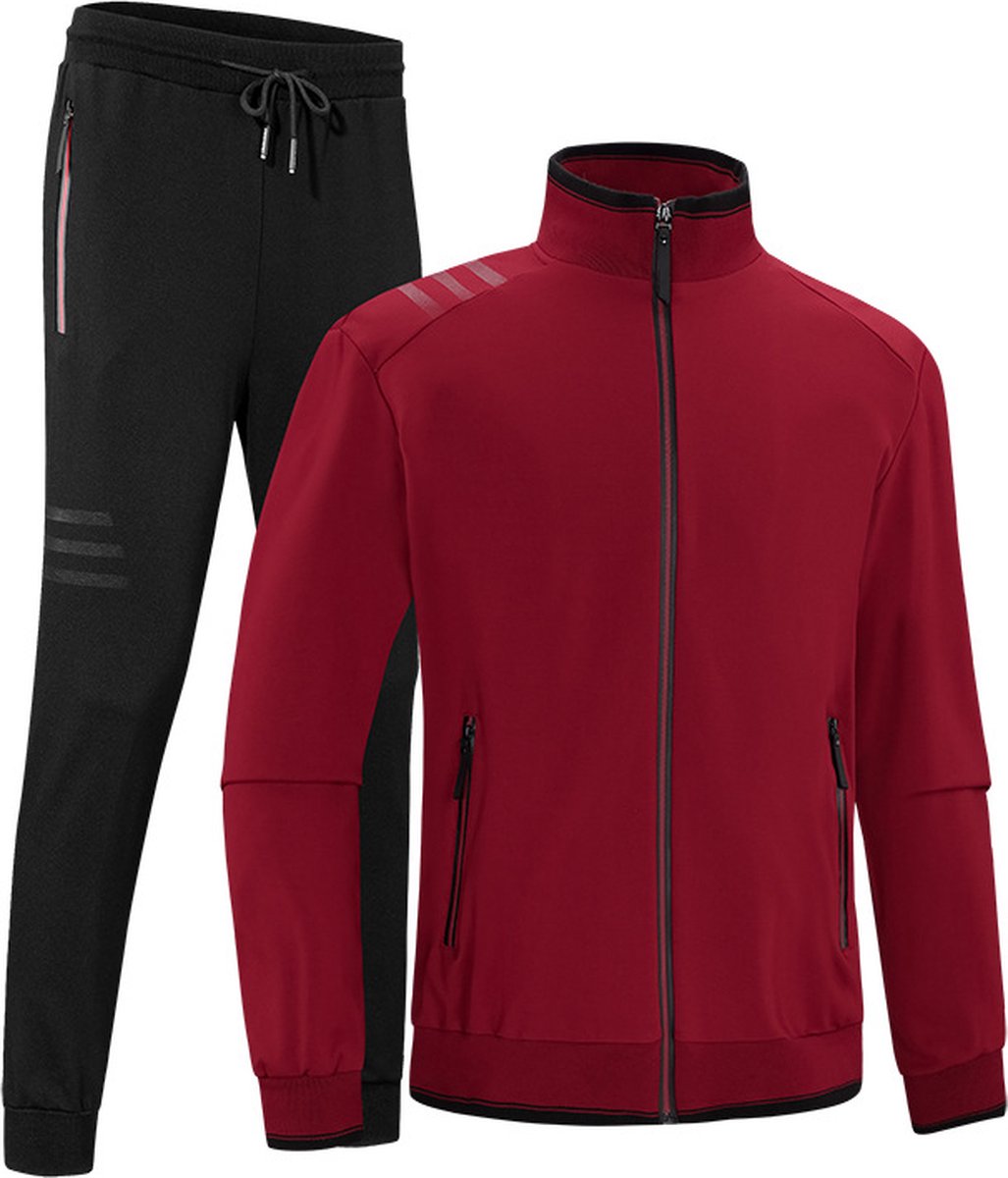 Heren Plus Size Effen Casual Trainingspak - Jogging Pak - Fitness Trainingspak Set - Sportpak - Rits Pocket Sweatshirt + Trekkoord Sportbroek - 7XL