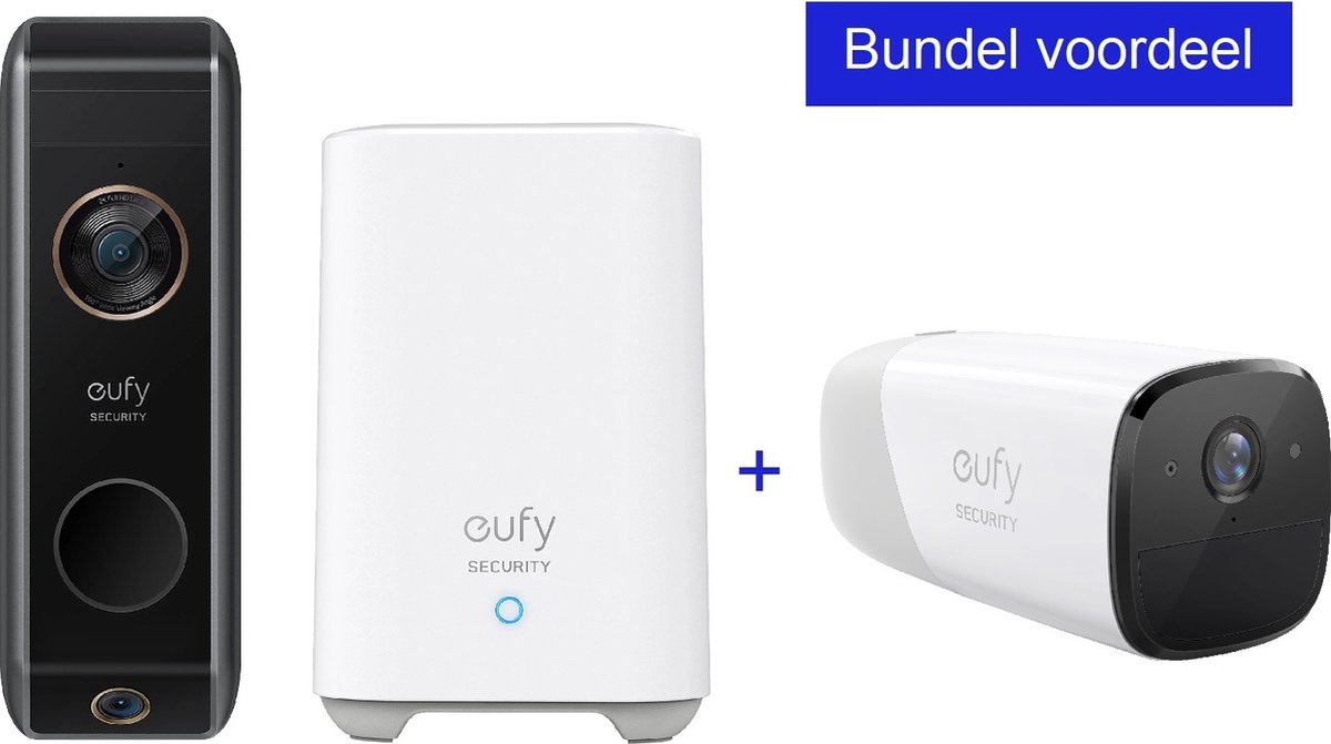 Eufy Video Deurbel Dual 2 Pro + EufyCam 2 Pro - Inclusief HomeBase 2 - Bundelvoordeel