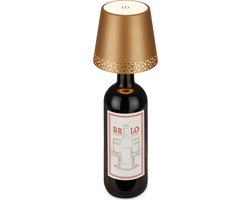 BRILONER Flaska - LED Tafellamp oplaadbaar - fles top lamp - dimbaar met touch - voor binnen en buiten - draadloos - goud - Ø11x9 cm