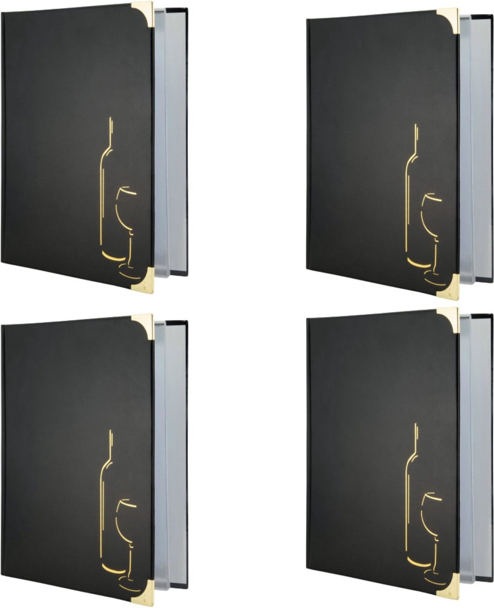 4 pack Menumap | A4 |zwart | menukaart mappen | menuhoezen | wijnkaart | wijnboek