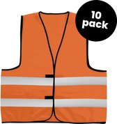 10-pack oranje veiligheidshesjes - Veiligheidsvesten oranje - Veiligheidshesjes volwassenen - Hesjes auto - Hesjesfabriek