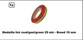 Medaille lint rood/geel/groen 25 mtr - Breed 10 mm - medaillelint carnaval rood geel groen festival kampioen jubileum