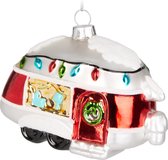 BRUBAKER Retro Caravan - Handbeschilderde Kerstbal van Glas - Handgeblazen Kerstboomversieringen Figuren Grappige Decoratieve Hangers Boombal - 11 cm