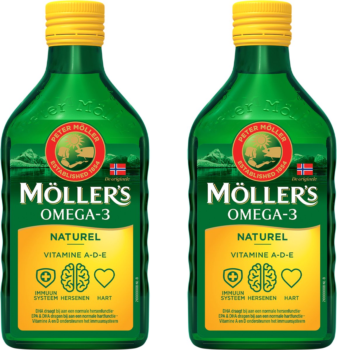 Goedkoopste Möller's Omega-3 Levertraan Naturel - 2 x 250ml - Omega-3 visolie - Levertraan vloeibaar - Pure levertraan visolie