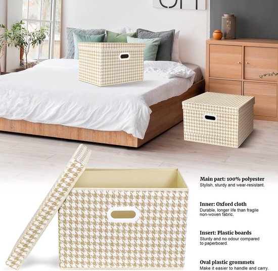 NCRGB 4 stuks opvouwbare stoffen opbergdozen met deksel, 36 x 23 x 24 cm, stoffen opbergdozen met deksel, kledingorganizer, kamerorganisatie, paars