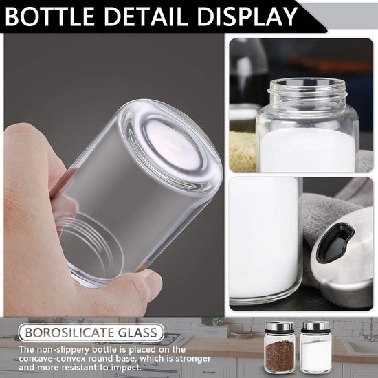Aiareozy 200 ml kruidenpotjes met draaidek, 2 stuks borosilicaatglas kruidenstrooier, kruidenstrooier glas, met 3 soorten kruidengaten, voor de keuken, grillen in de open lucht, bbq, koken