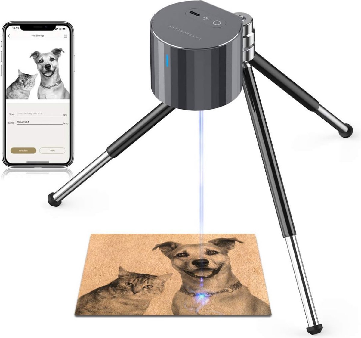 Laser Graveermachine - Draagbare met Statief, 500mW Laser Engraver Bluetooth Lasergraveerder DIY Apparaat Graveermachine Laser Graveur voor Hout Leer Stof Niet-metalen