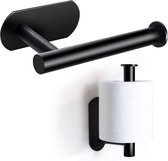Toiletpapierhouder zonder boren, zelfklevende toiletrolhouder, roestvrijstalen toiletpapierrolhouder, staand voor keuken, badkamer, zwart, 16 cm