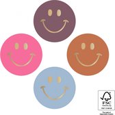 Sluitsticker Sticker – Smiley – 4 assorti - Bordeaux - Rose - Blauw - Cognac | Traktatiezakje | Envelop sticker | Cadeau – Gift – Cadeauzakje – Traktatie – Kadozakje | Kids - Jongen / Meisje - Leuk verpakt | Verjaardag Kinderen – Feest – Birthday