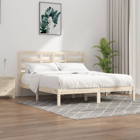 The Living Store Bedframe - Houten - 205.5 x 206 x 104 cm - Geschikt voor 200 x 200 cm matras - Met Stabiel en Comfortabel Hoofdeinde