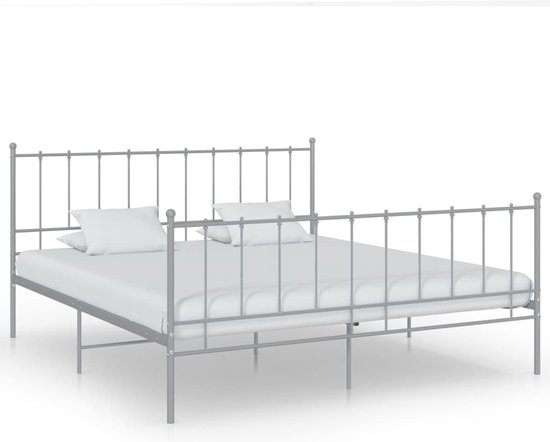 The Living Store Bedframe - tweepersoons - metaal - grijs - 206 x 145 x 99 cm - geschikt voor 140 x 200 cm matras - montage vereist