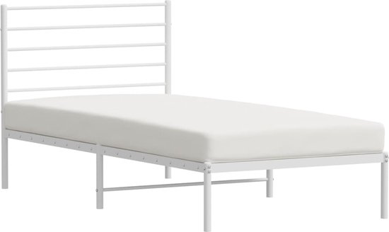 Cadre de lit avec tête de lit en métal blanc The Living Store 100x200 cm - Cadre de lit robuste - Cadre de lit en métal - Cadre de lit Wit - Lit simple - Cadre à sommier tapissier