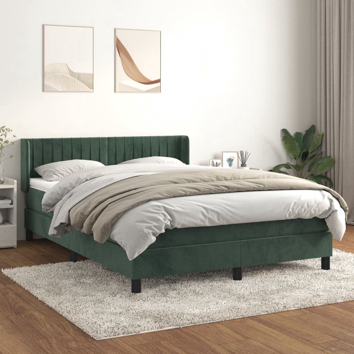The Living Store Bed The Living Store - Boxspringbed 140x200 - Donkergroen Fluweel