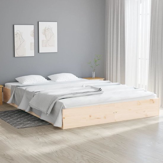 The Living Store Houten Bedframe - Modern - Slaapkamer - Afmeting- 203 x 122.5 x 23 cm - Ken- Hoogwaardig massief hout