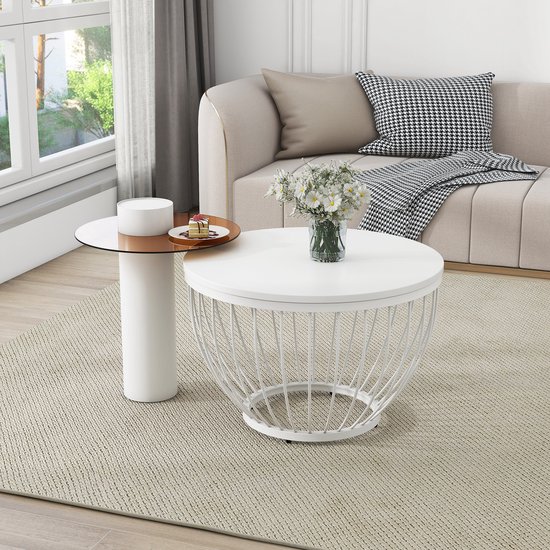 Lot de 2 tables d'appoint rondes Witte – Tables circulaires modernes en MDF – Cadre en acier – Design unique pour petit espace, salon, chambre à coucher, appartement
