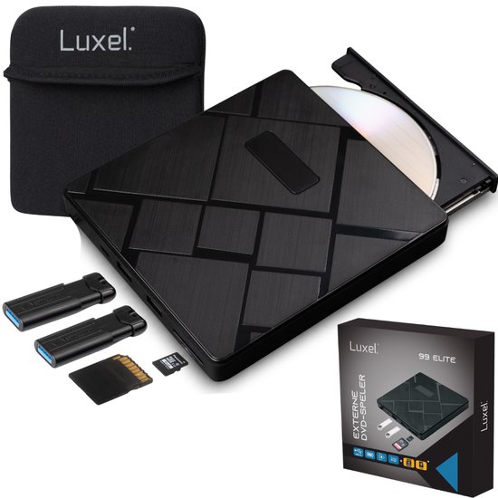 Luxel - Externe DVD en CD speler voor Laptop - Draagbare DVD CD Brander - 99Elite - Zwart