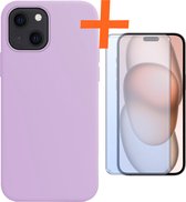 Hoesje Geschikt voor iPhone 15 Plus Hoesje Siliconen Cover Case Met Screenprotector - Hoes Geschikt voor iPhone 15 Plus Hoes Back Case - Lila
