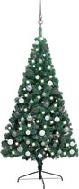 The Living Store Kunstkerstboom met LED's en kerstballen half 240 cm groen - Decoratieve kerstboom