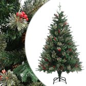The Living Store Kerstboom met takken - 120 cm - PVC/PE/staal - groen - 238 PVC uiteinden - 43 PE uiteinden - 15 kleine dennenappels - 15 grote dennenappels - 30 rode bessen - scharnierende constructie
