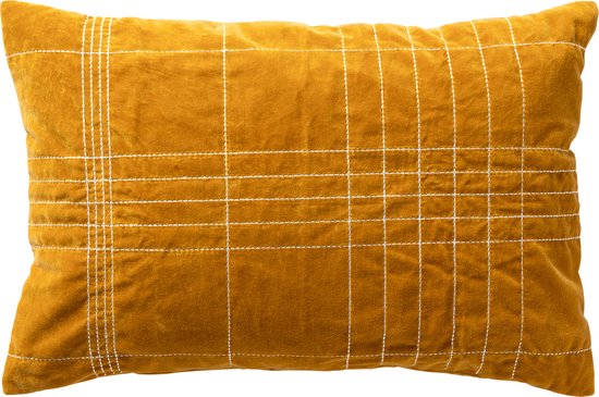 Dutch Decor SELAH - Sierkussen 40x60 cm - velvet – subtiel ruitpatroon - Chai Tea - geel - Inclusief binnenkussen