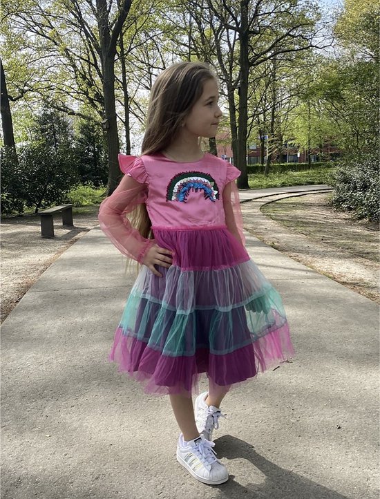 Robe princesse fille - The Better Merk - Vêtements d'habillage fille - Robe à paillettes - Anniversaire fille - Robe de soirée fille - taille 104/110 - pour votre garde-robe - Robe rose