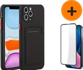 Telefoonhoesje iPhone 13 Pro Max zwart met pasjeshouder inclusief screenprotector - 2 pasjes - inclusief screenprotector