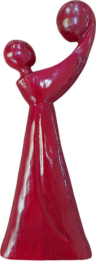 Floz Design houten beeld moeder en kind - cadeau bij geboorte - cadeau bij doop - rood - 30 cm - fairtrade