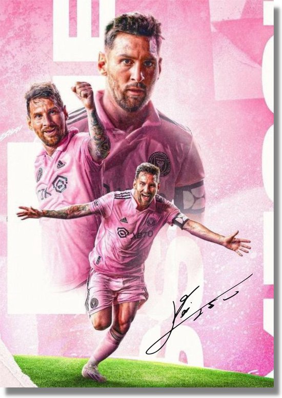 Poster Lionel Messi - Inter Miami -PSG - Argentinië - FIFA 2023 - Hoogwaardig glans - Geschikt om in te lijsten - 60x42cm - Voetbal - Bekende voetballer - UEFA Champions League - Voetbal - Sport - Wanddecoratie - Geschikt om in te lijsten
