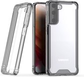Podec Hoesje geschikt voor Samsung Galaxy S21 Doorzichtig en Zwart Telefoonhoesje - Anti-Shock Case Cover met 1x Screenprotector