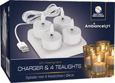 Bol.com Lader met oplaadbare 4 LED Theelichten aanbieding