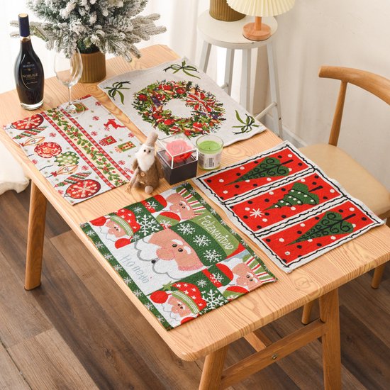 Foto: Kerst placemats kerst tafelkleed kerst tafeldecoratie kerst tafellaken kerstdecoratie kerstversiering 4 stuks duurzaam