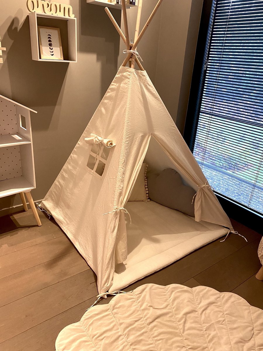 Relaxdays Speeltent Tipi Beige Kindertent Met Bodem Tent Houten Frame Binnen 592512862
