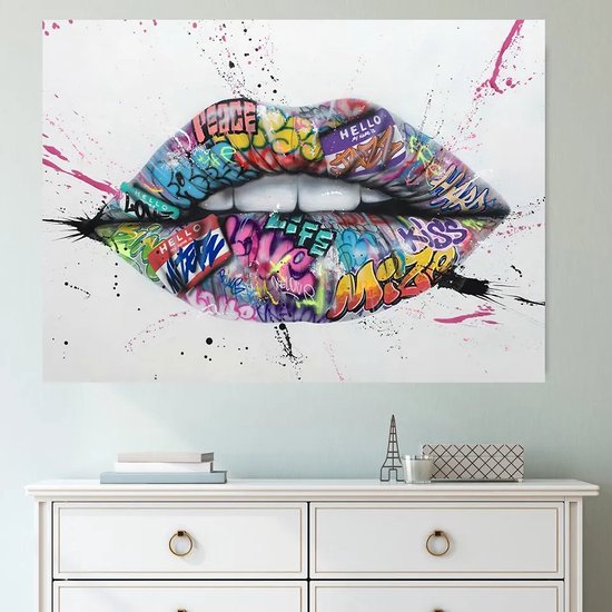 Graffiti-Poster-Canvas-Kunst-Muurdecoratie-Liefde-Lippen-40x60cm