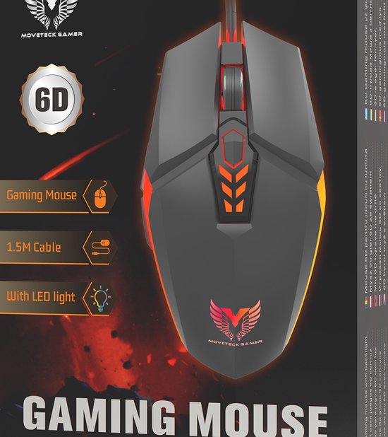 Movetech Gaming Mouse met draad 6D - Muis met draad en LED Licht ...