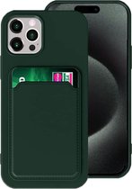 Étui avec porte-cartes iPhone 15 Pro + protecteur d'écran iPhone 15 Pro - Couverture en Glas trempé - Étui portefeuille - Vert