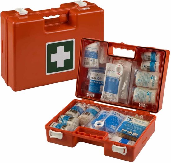 EHBO verbandkoffer BHV (Oranje Kruis goedgekeurd). De EHBO koffer is inclusief wandbeugel en bevestigingsmateriaal