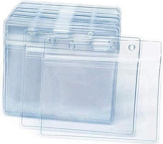 Fako Bijoux® - Badgehouder Plastic - ID Naamkaarthouder - Kaarthouder - 10x8.5cm - Transparant - 10 stuks