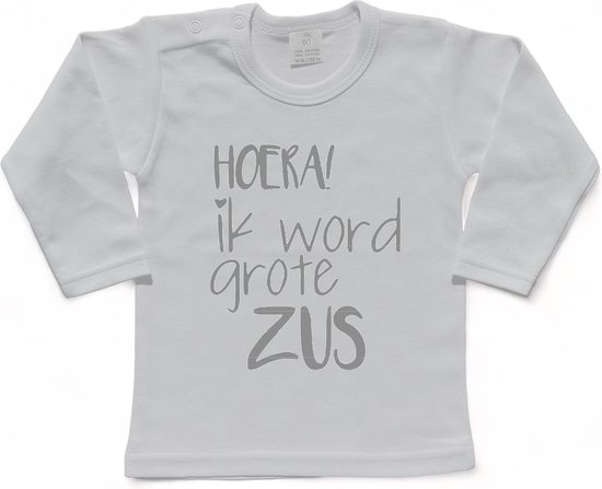 Shirt Aankondiging zwangerschap Ik word grote zus | lange mouw | grijs | maat 104 zwangerschap aankondiging bekendmaking Baby big sis sister