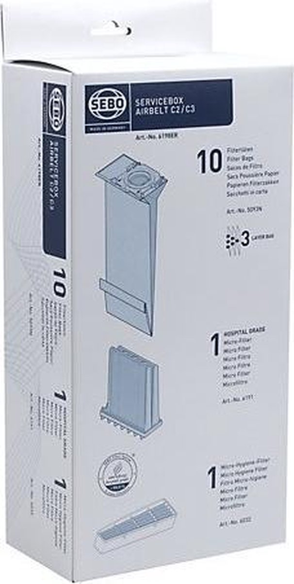 SEBO - STOFZUIGERZAKKEN  C2/C3 - Verp. 10st. + Micro - S6198ER