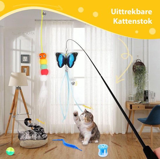PetTec - Plush Toy Specht Katzenspielzeug interaktiv zur Selbstbeschäftigung - Plüschtier Katze beweglich & mit USB-C aufladbar inkl. Katzenminze - Weckt Jagdinstinkt mit Piepton & Flügelschlag