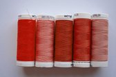Set van 5 kleuren naaigaren rood - rode stikzijde voor naaien en naaimachines